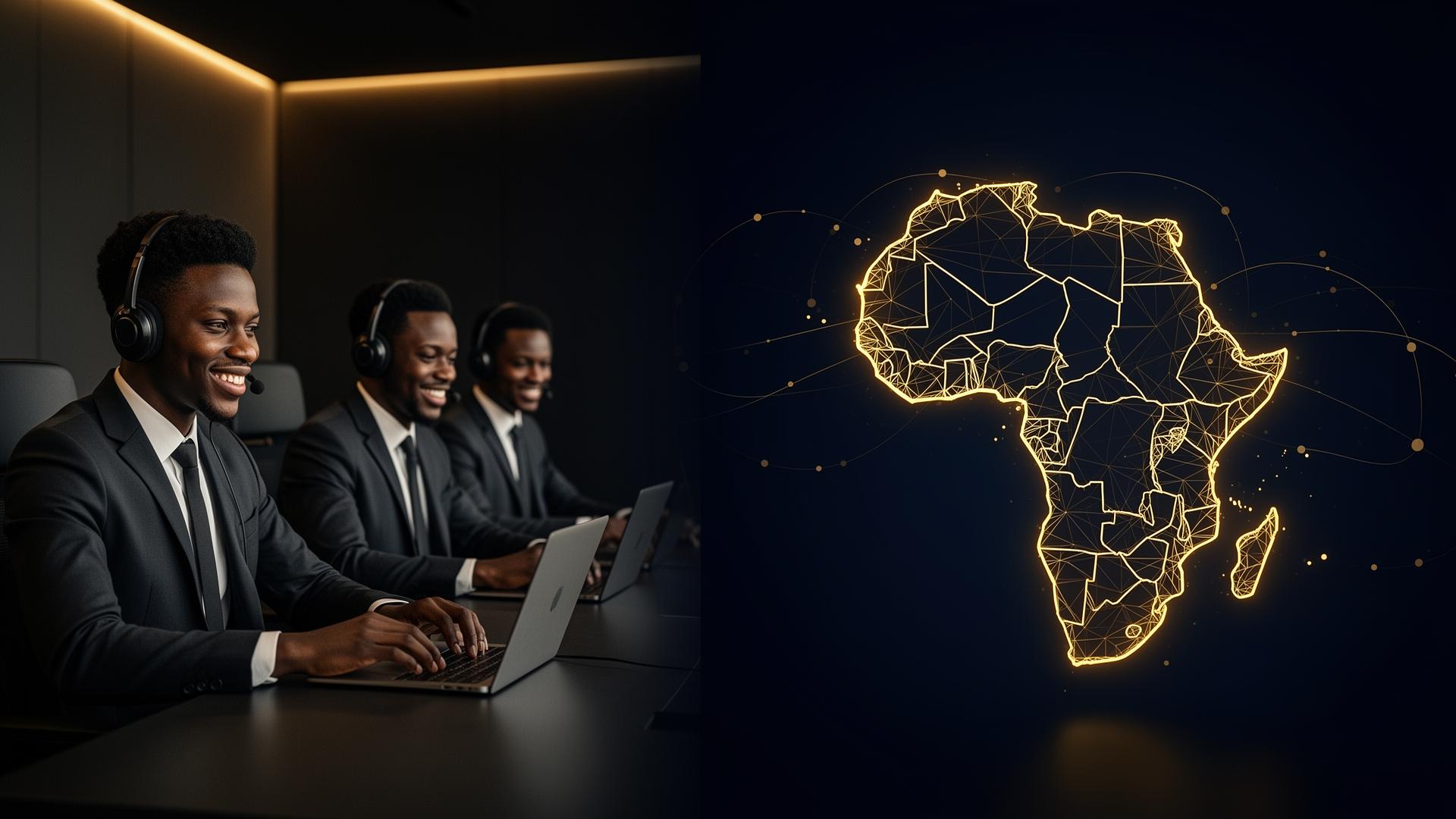 Équipe remote francophone Unity Africa Hub et carte de l'Afrique